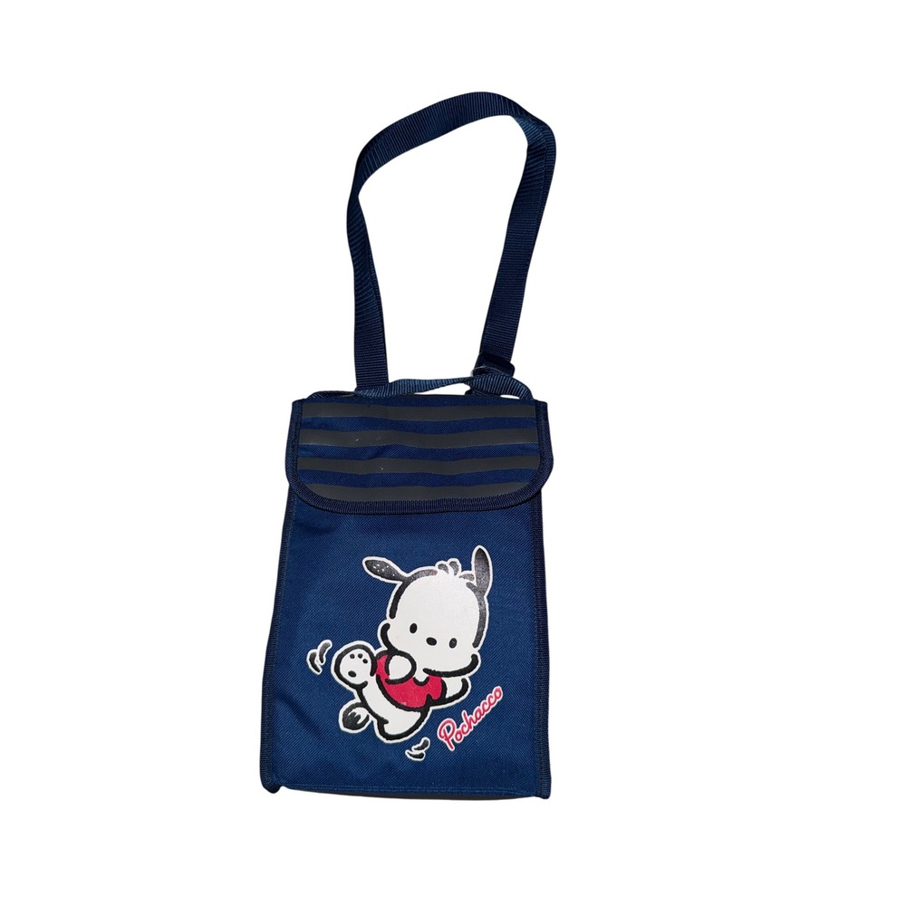Sanrio 2011 Pochacco Insulated Lunch Bag Blue Striped Shoulder Strap NWT